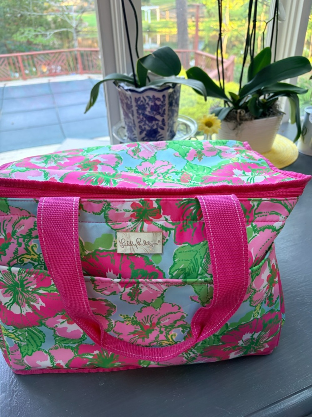 Lilly Pulitzer Pink Green Floral Cosmetic Tote - Picture 2 of 8